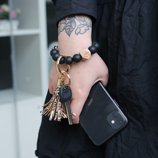 Color Silicone Beads Bracelet Bracelet Keychain Female Foreign Trade Amazon Pu Tassel Card Bag Silicone Bracelet Key Ring Color Silicone Beads Bracelet Bracelet Keychain Female Foreign Trade Amazon Pu Tassel Card Bag Silicone Bracelet Key Ring