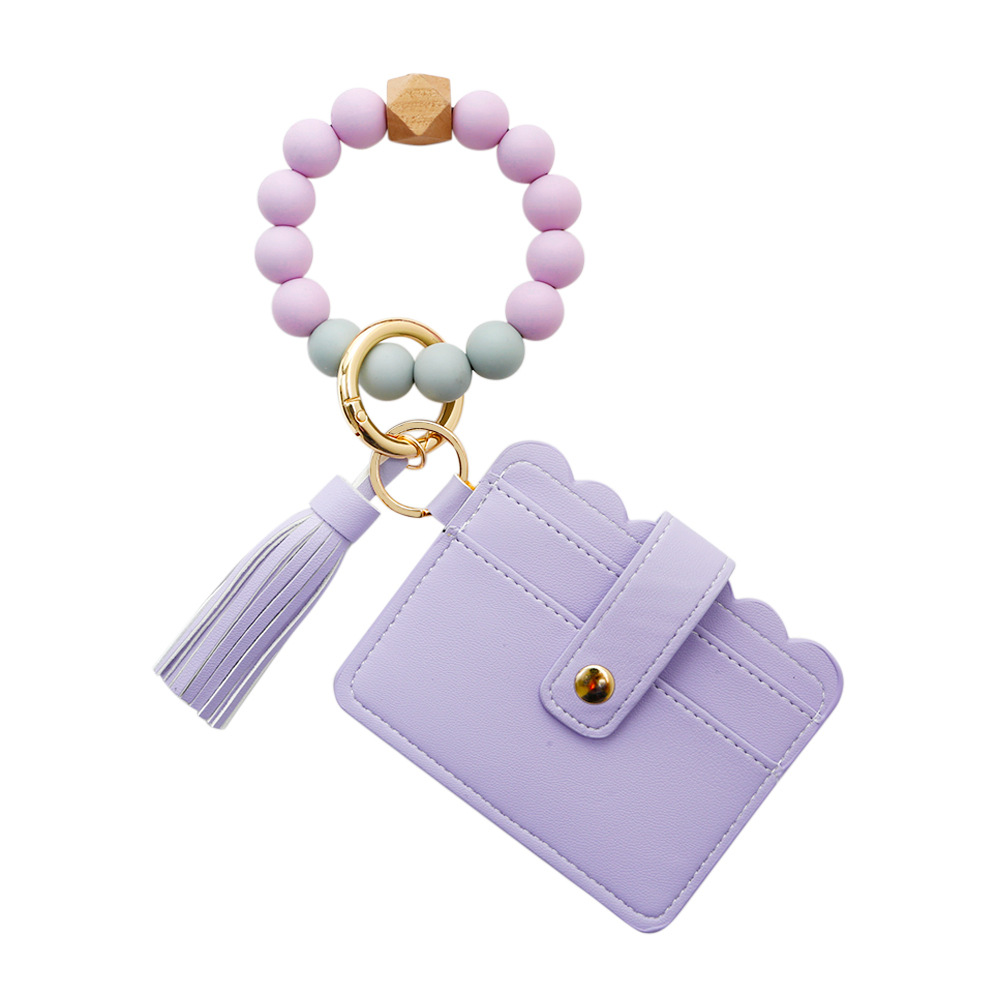 Color Silicone Beads Bracelet Bracelet Keychain Female Foreign Trade Amazon Pu Tassel Card Bag Silicone Bracelet Key Ring Color Silicone Beads Bracelet Bracelet Keychain Female Foreign Trade Amazon Pu Tassel Card Bag Silicone Bracelet Key Ring