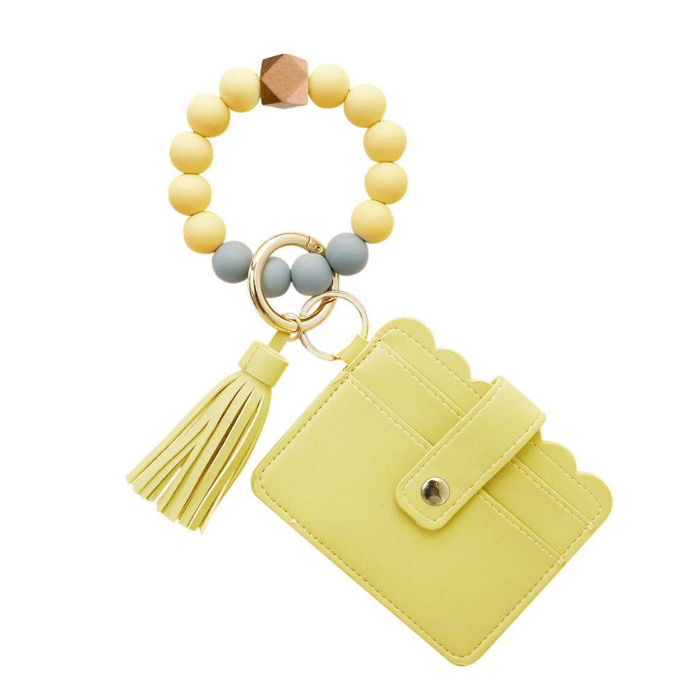 Color Silicone Beads Bracelet Bracelet Keychain Female Foreign Trade Amazon Pu Tassel Card Bag Silicone Bracelet Key Ring Color Silicone Beads Bracelet Bracelet Keychain Female Foreign Trade Amazon Pu Tassel Card Bag Silicone Bracelet Key Ring