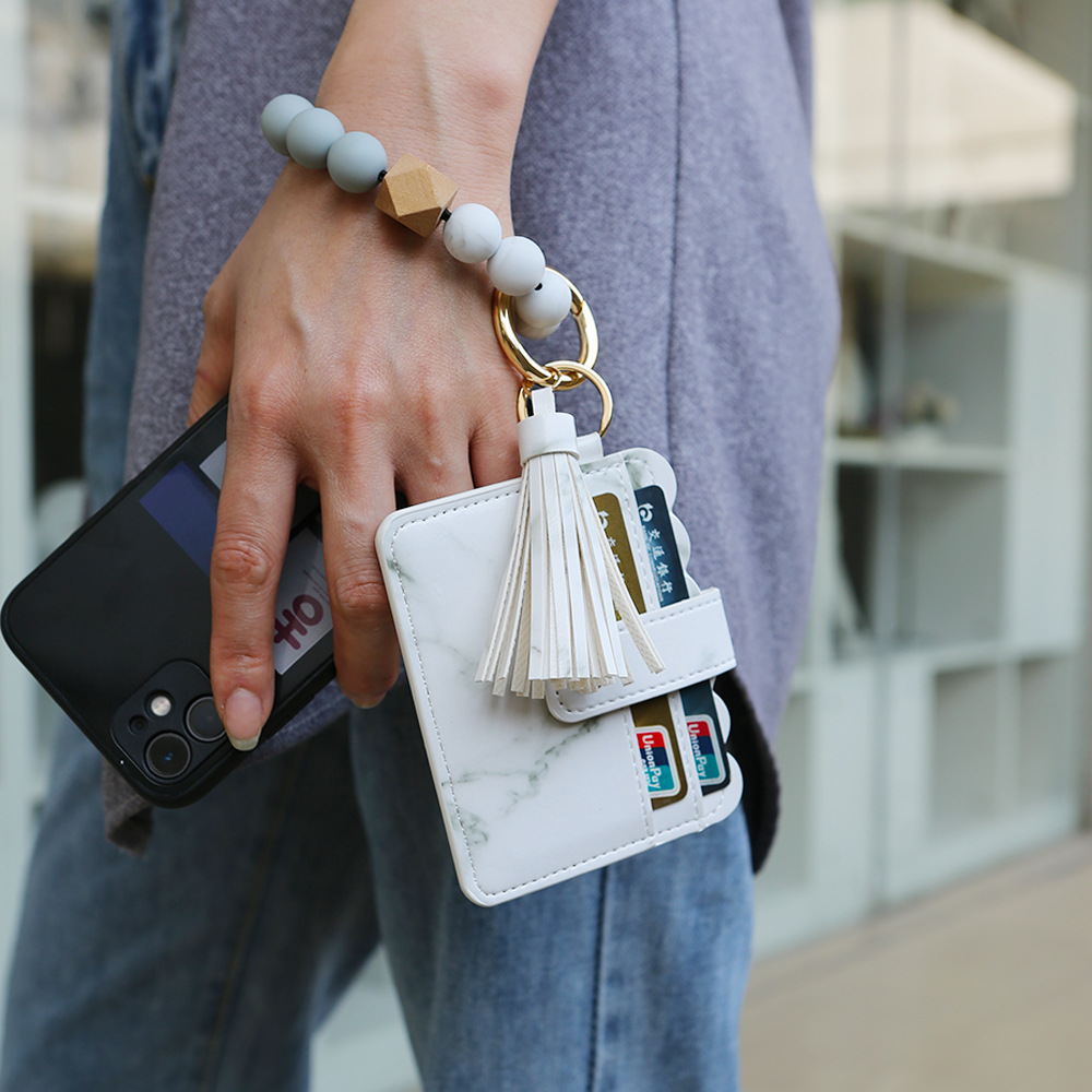Color Silicone Beads Bracelet Bracelet Keychain Female Foreign Trade Amazon Pu Tassel Card Bag Silicone Bracelet Key Ring Color Silicone Beads Bracelet Bracelet Keychain Female Foreign Trade Amazon Pu Tassel Card Bag Silicone Bracelet Key Ring