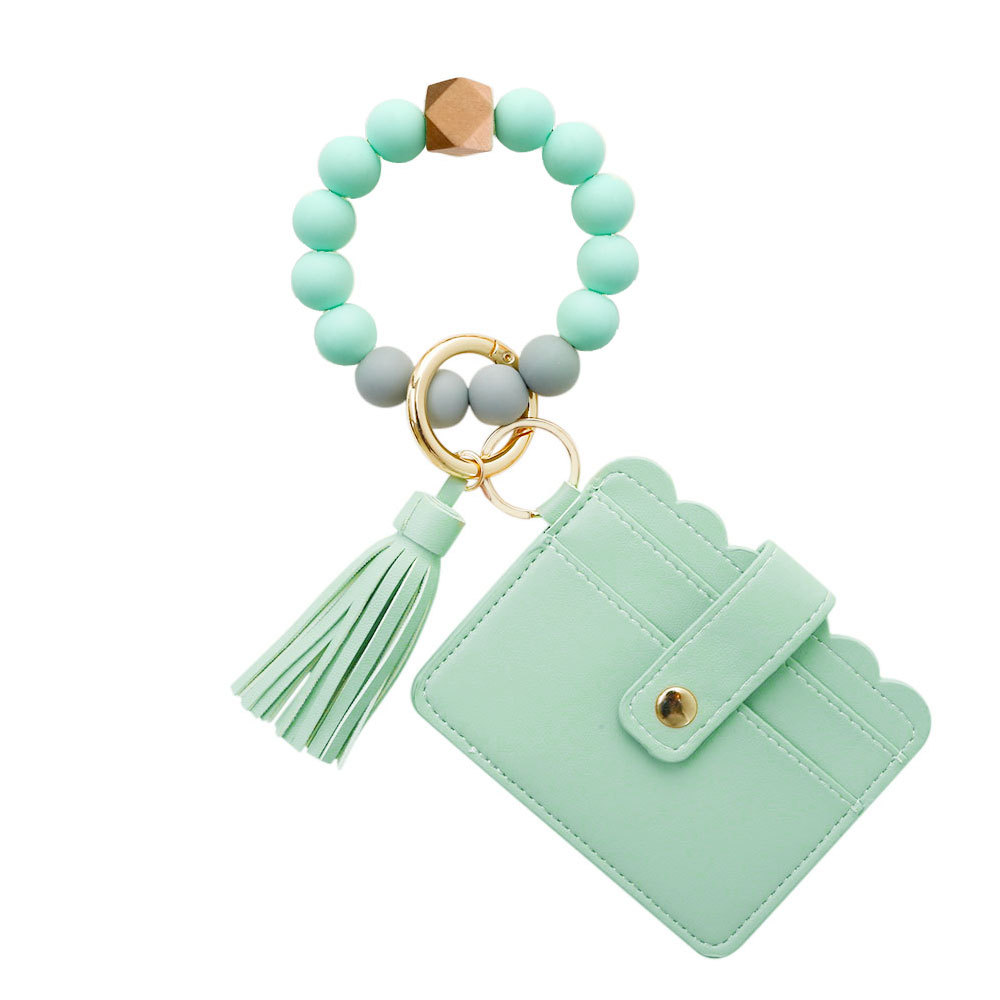 Color Silicone Beads Bracelet Bracelet Keychain Female Foreign Trade Amazon Pu Tassel Card Bag Silicone Bracelet Key Ring Color Silicone Beads Bracelet Bracelet Keychain Female Foreign Trade Amazon Pu Tassel Card Bag Silicone Bracelet Key Ring