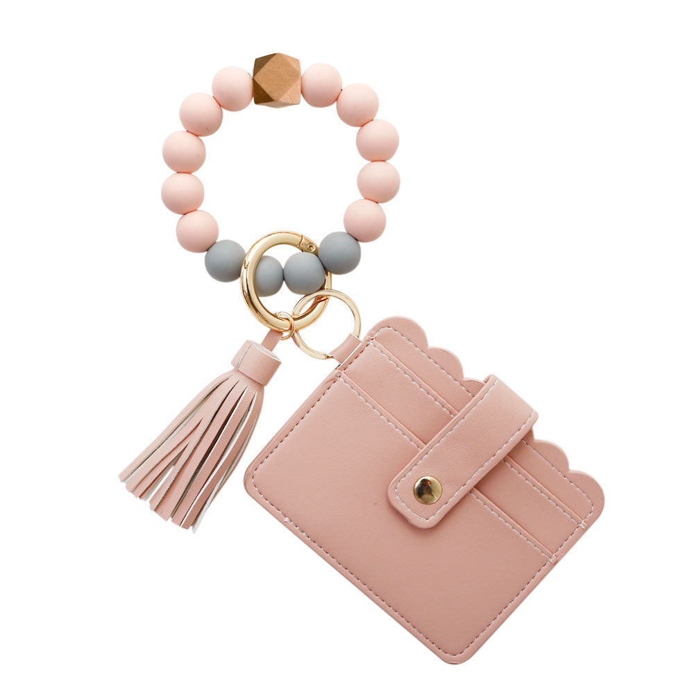 Color Silicone Beads Bracelet Bracelet Keychain Female Foreign Trade Amazon Pu Tassel Card Bag Silicone Bracelet Key Ring Color Silicone Beads Bracelet Bracelet Keychain Female Foreign Trade Amazon Pu Tassel Card Bag Silicone Bracelet Key Ring