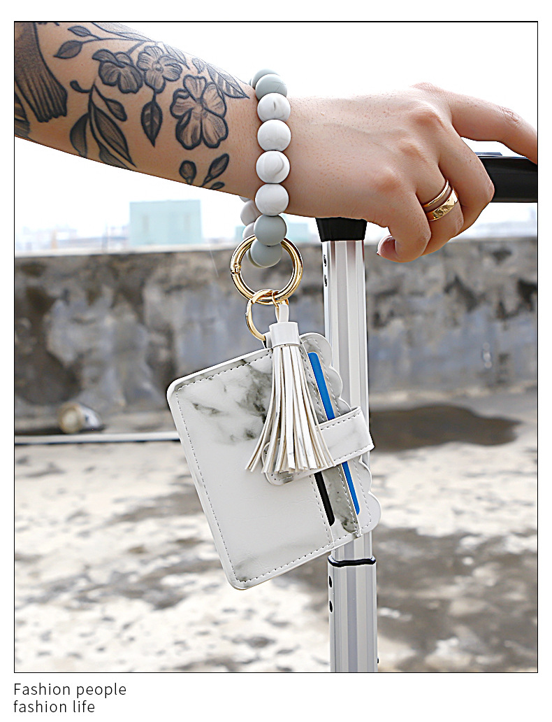 Color Silicone Beads Bracelet Bracelet Keychain Female Foreign Trade Amazon Pu Tassel Card Bag Silicone Bracelet Key Ring Color Silicone Beads Bracelet Bracelet Keychain Female Foreign Trade Amazon Pu Tassel Card Bag Silicone Bracelet Key Ring