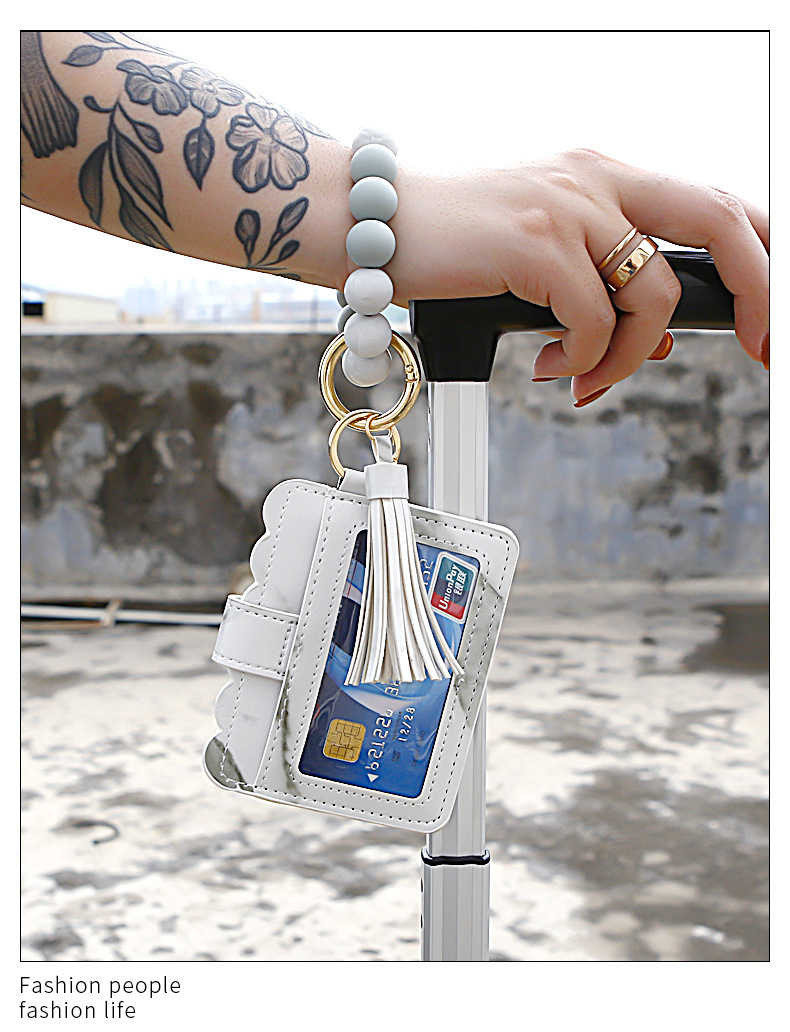 Color Silicone Beads Bracelet Bracelet Keychain Female Foreign Trade Amazon Pu Tassel Card Bag Silicone Bracelet Key Ring Color Silicone Beads Bracelet Bracelet Keychain Female Foreign Trade Amazon Pu Tassel Card Bag Silicone Bracelet Key Ring