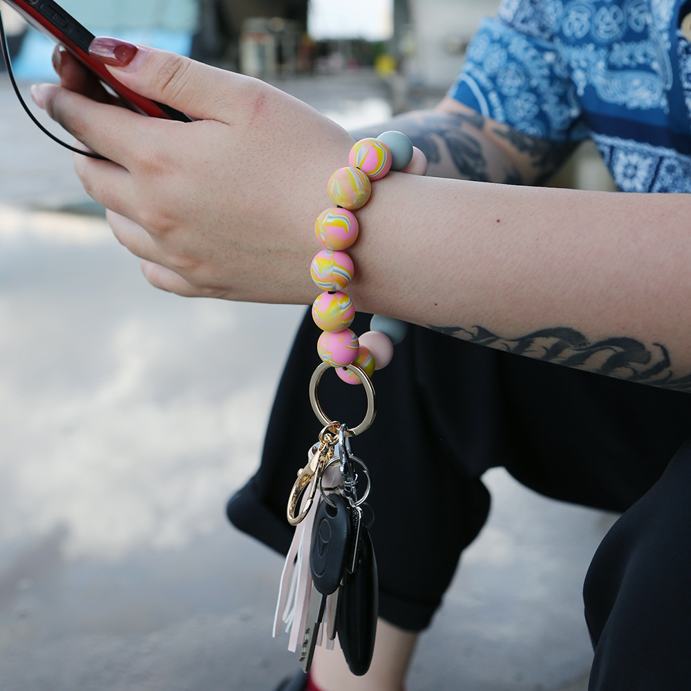 Color Silicone Beads Bracelet Bracelet Keychain Female Foreign Trade Amazon Pu Tassel Card Bag Silicone Bracelet Key Ring Color Silicone Beads Bracelet Bracelet Keychain Female Foreign Trade Amazon Pu Tassel Card Bag Silicone Bracelet Key Ring