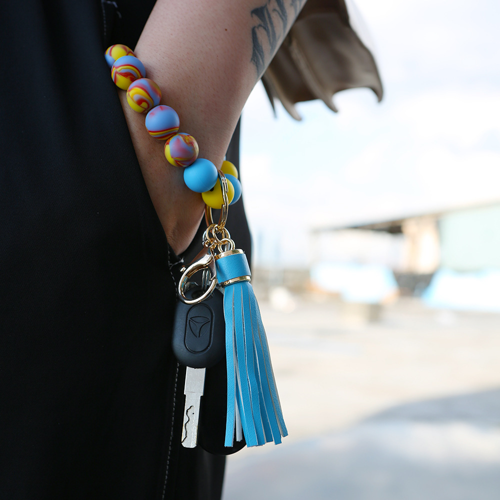 Color Silicone Beads Bracelet Bracelet Keychain Female Foreign Trade Amazon Pu Tassel Card Bag Silicone Bracelet Key Ring Color Silicone Beads Bracelet Bracelet Keychain Female Foreign Trade Amazon Pu Tassel Card Bag Silicone Bracelet Key Ring