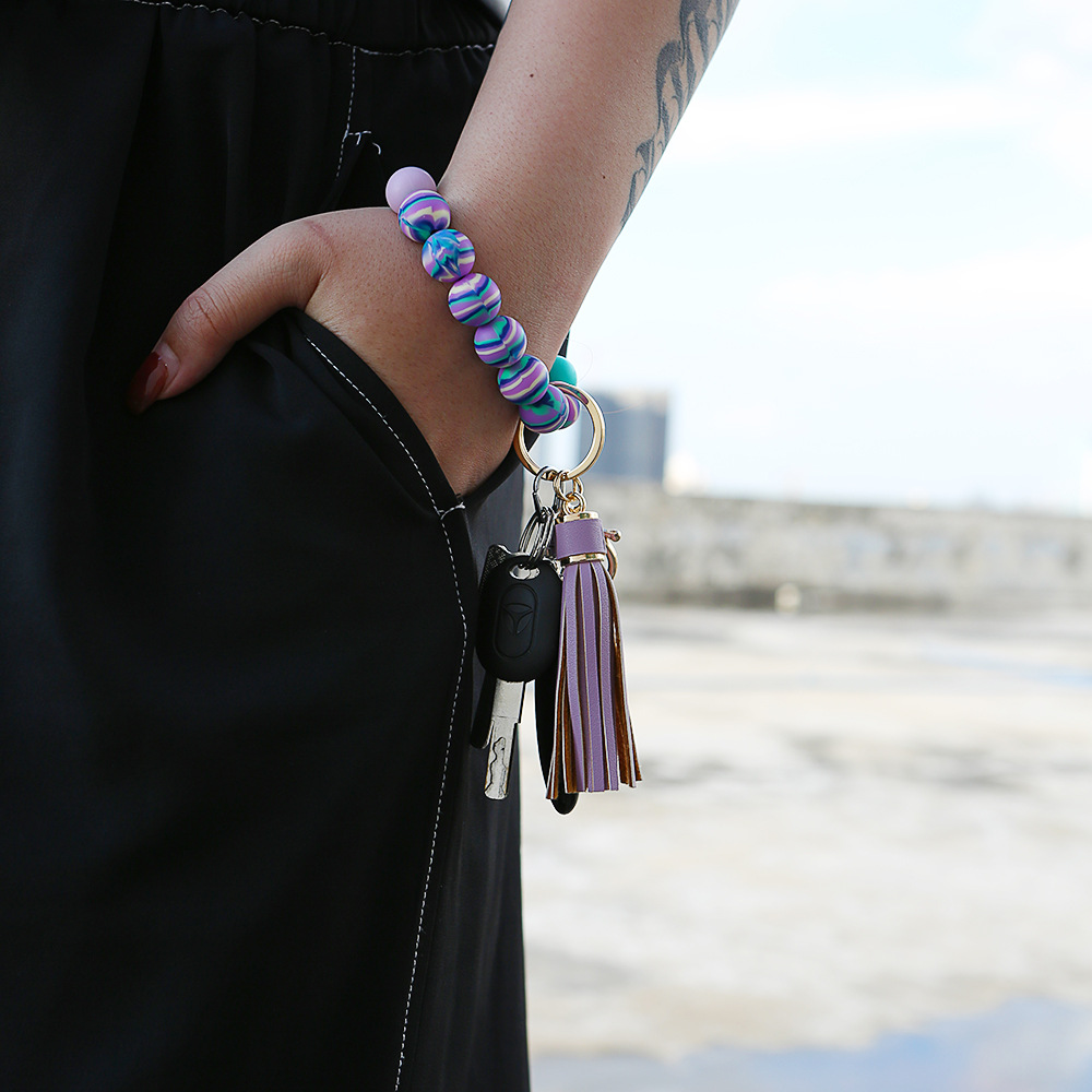 Color Silicone Beads Bracelet Bracelet Keychain Female Foreign Trade Amazon Pu Tassel Card Bag Silicone Bracelet Key Ring Color Silicone Beads Bracelet Bracelet Keychain Female Foreign Trade Amazon Pu Tassel Card Bag Silicone Bracelet Key Ring