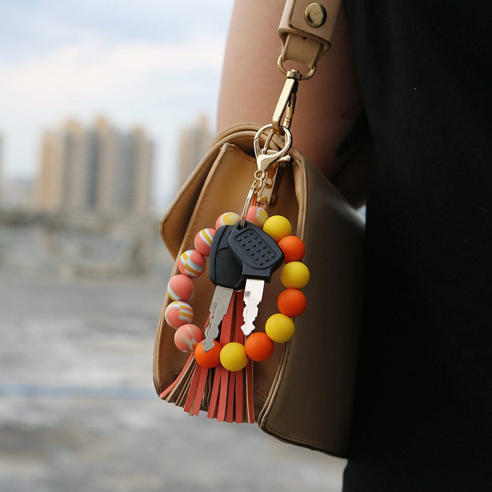 Color Silicone Beads Bracelet Bracelet Keychain Female Foreign Trade Amazon Pu Tassel Card Bag Silicone Bracelet Key Ring Color Silicone Beads Bracelet Bracelet Keychain Female Foreign Trade Amazon Pu Tassel Card Bag Silicone Bracelet Key Ring