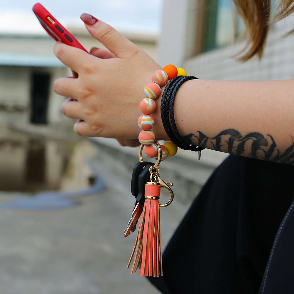 Color Silicone Beads Bracelet Bracelet Keychain Female Foreign Trade Amazon Pu Tassel Card Bag Silicone Bracelet Key Ring Color Silicone Beads Bracelet Bracelet Keychain Female Foreign Trade Amazon Pu Tassel Card Bag Silicone Bracelet Key Ring