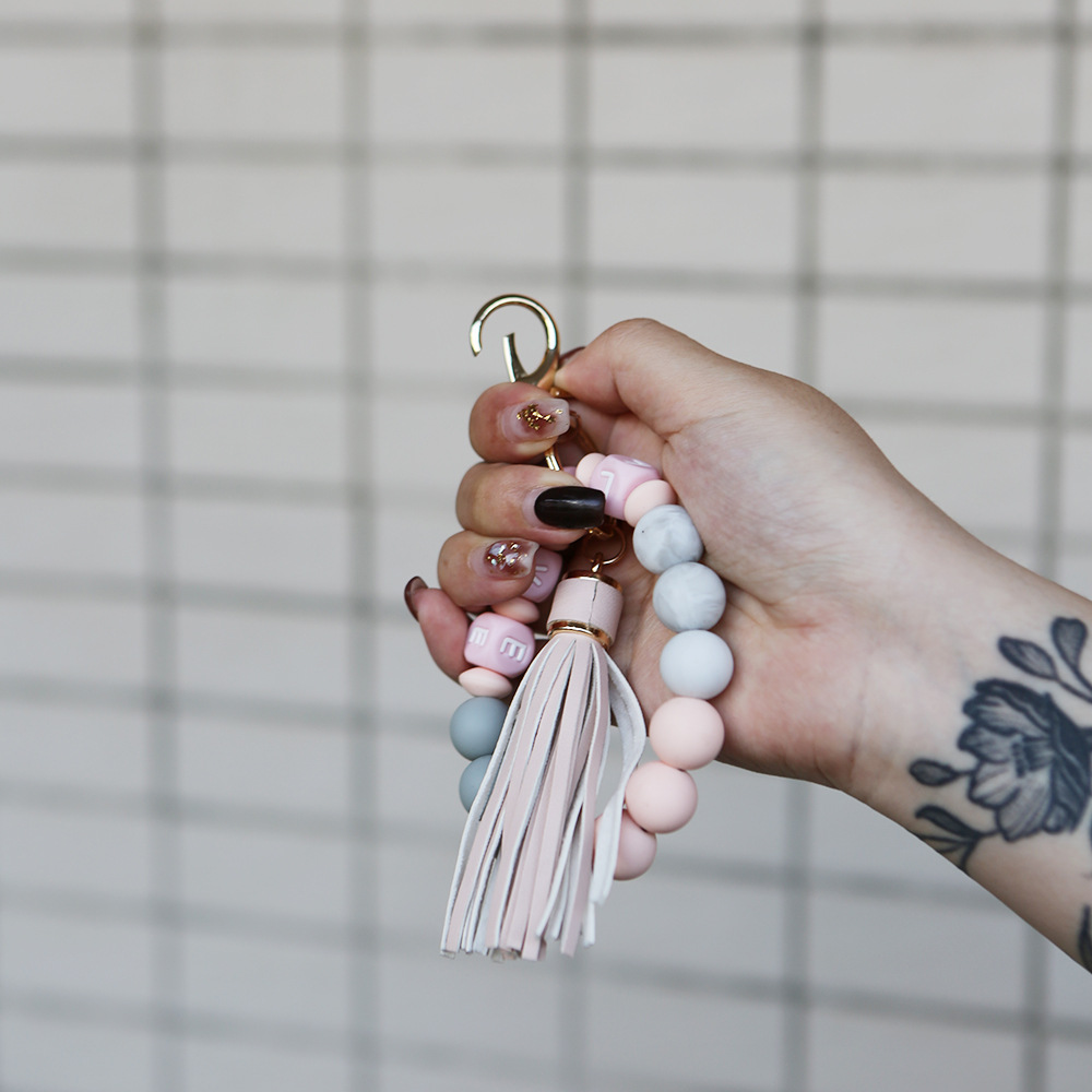 Color Silicone Beads Bracelet Bracelet Keychain Female Foreign Trade Amazon Pu Tassel Card Bag Silicone Bracelet Key Ring Color Silicone Beads Bracelet Bracelet Keychain Female Foreign Trade Amazon Pu Tassel Card Bag Silicone Bracelet Key Ring