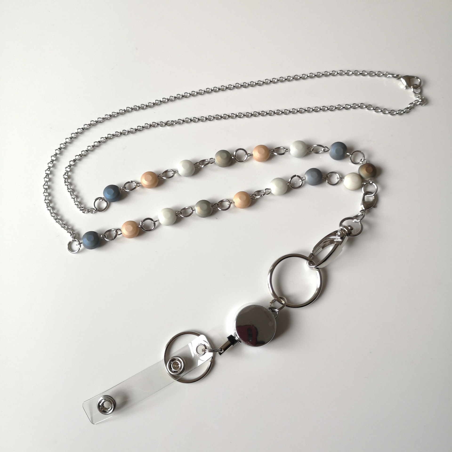 Lanyard AB Color Glass Necklace White Collar Mobile Phone Key Id Work Card Can Buckle Pendant Necklace Long Sweater Chain