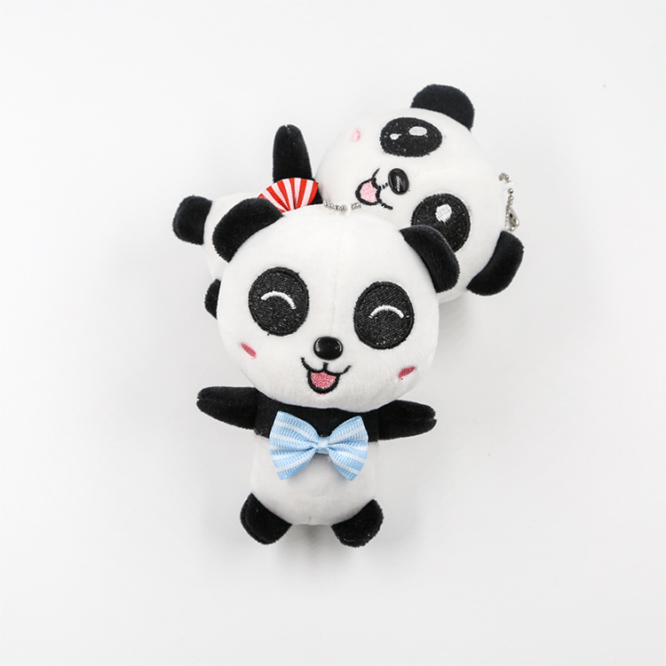 Super soft panda plush pendant key chain four sides play panda doll move bag hang decoration doll machine dolls