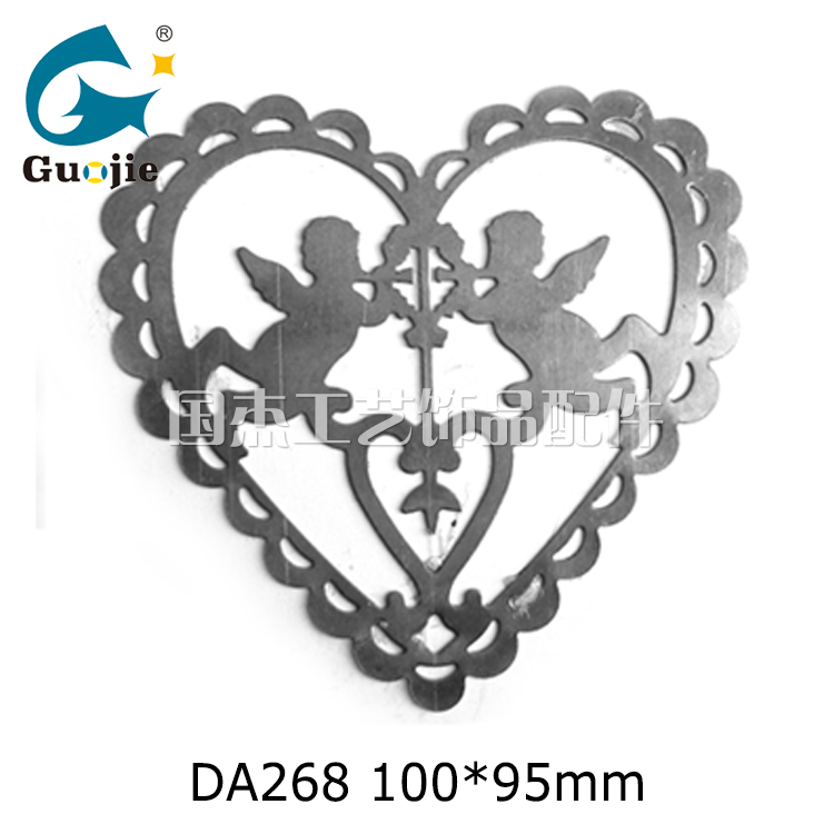 Plate double angel hearts ornaments Christmas gift accessories stamping parts iron wholesale hang decoration