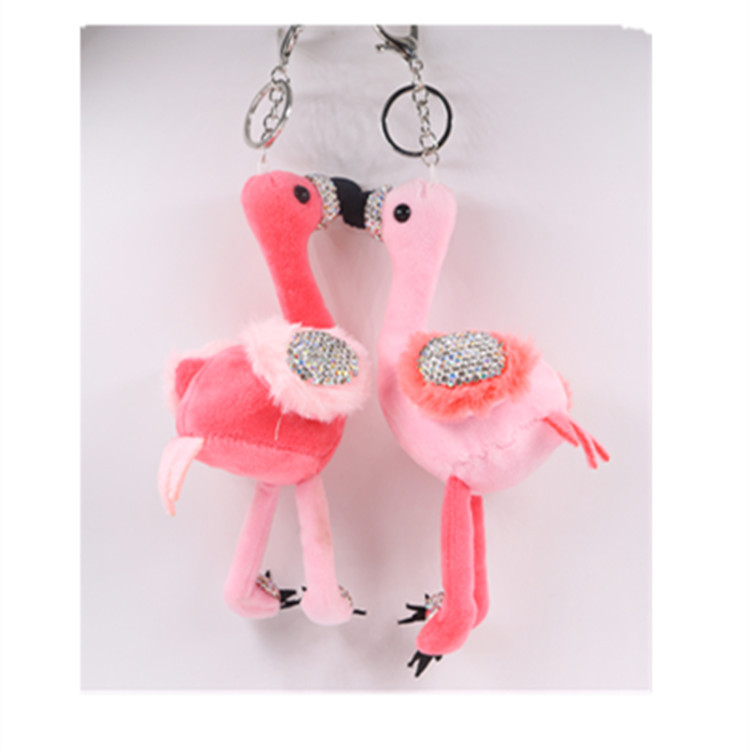 Flamingo plush key chain new diamond - encased bag in the car hang decoration creative grab machine doll, cross - border wholesale toys