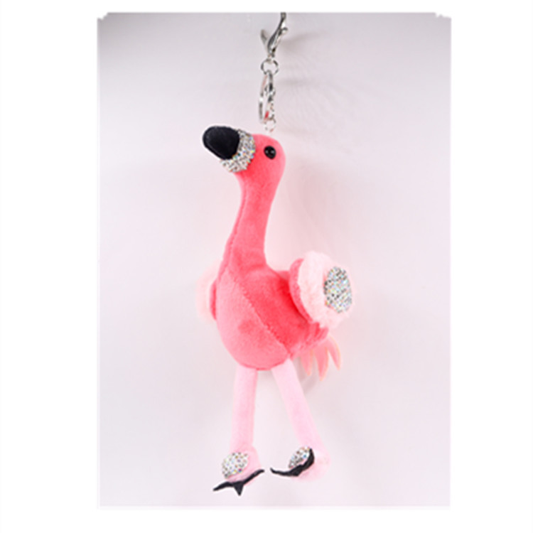 Flamingo plush key chain new diamond - encased bag in the car hang decoration creative grab machine doll, cross - border wholesale toys