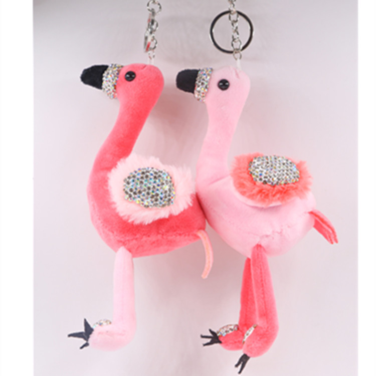 Flamingo plush key chain new diamond - encased bag in the car hang decoration creative grab machine doll, cross - border wholesale toys