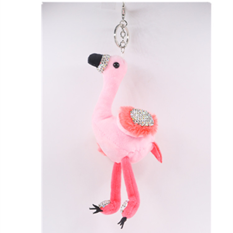 Flamingo plush key chain new diamond - encased bag in the car hang decoration creative grab machine doll, cross - border wholesale toys