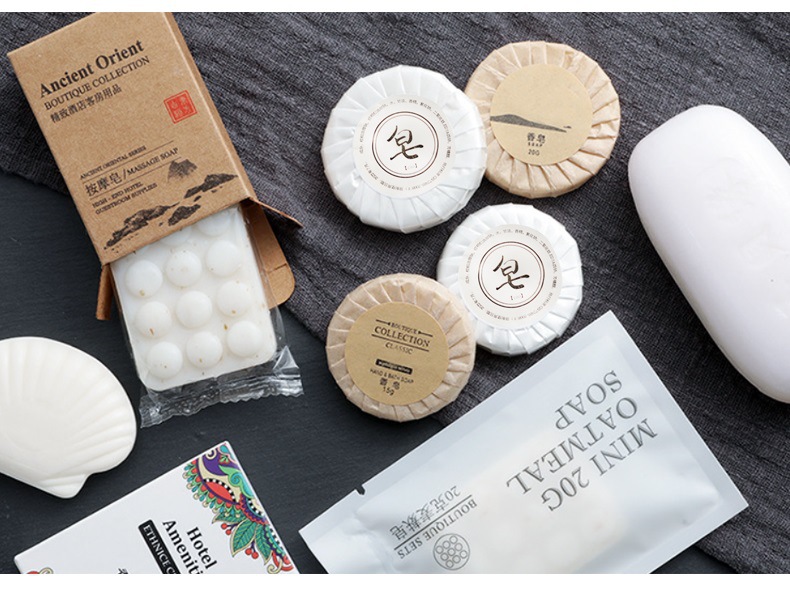 Five-Star Hotel Disposable Soap Boxed B & B round Wheat Bran Soap Logo