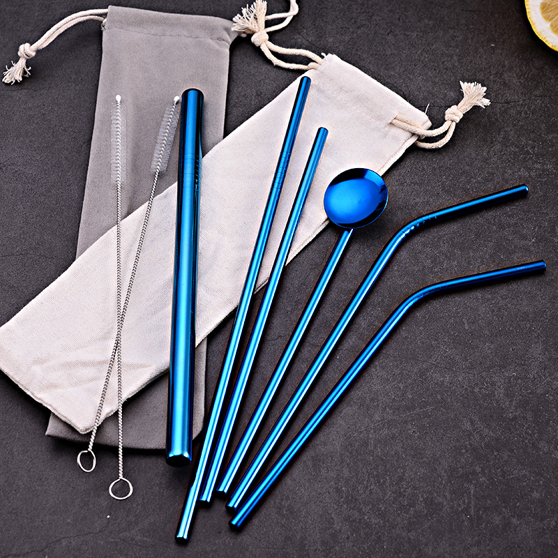 304 stainless steel straw non - the disposable straw set creative milk tea coffee beverage metal silica gel head straw