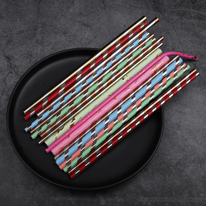 304 stainless steel straw non - the disposable straw set creative milk tea coffee beverage metal silica gel head straw