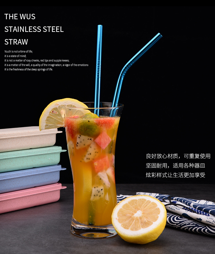 304 stainless steel straw non - the disposable straw set creative milk tea coffee beverage metal silica gel head straw