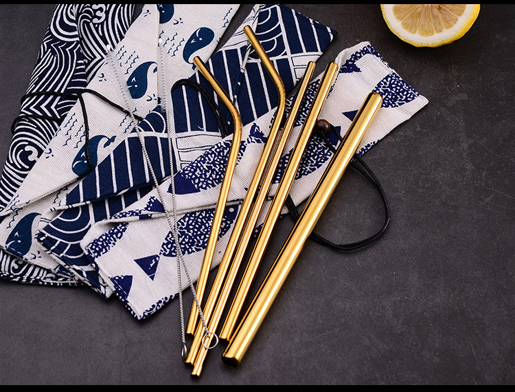 304 stainless steel straw non - the disposable straw set creative milk tea coffee beverage metal silica gel head straw