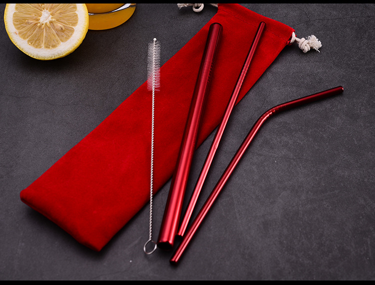 304 stainless steel straw non - the disposable straw set creative milk tea coffee beverage metal silica gel head straw