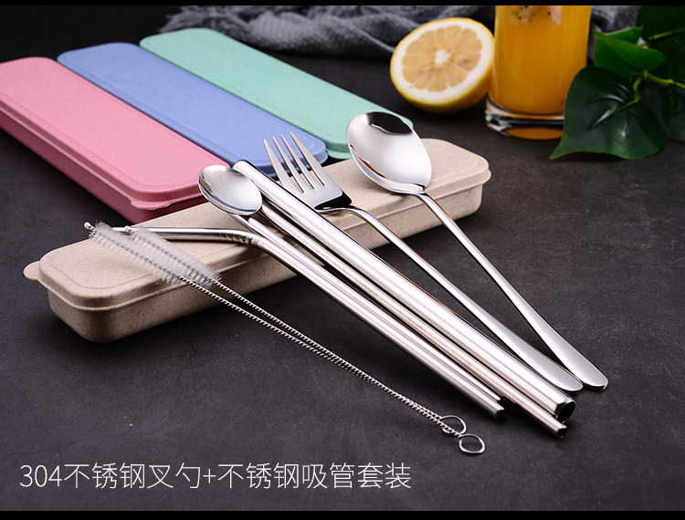 304 stainless steel straw non - the disposable straw set creative milk tea coffee beverage metal silica gel head straw