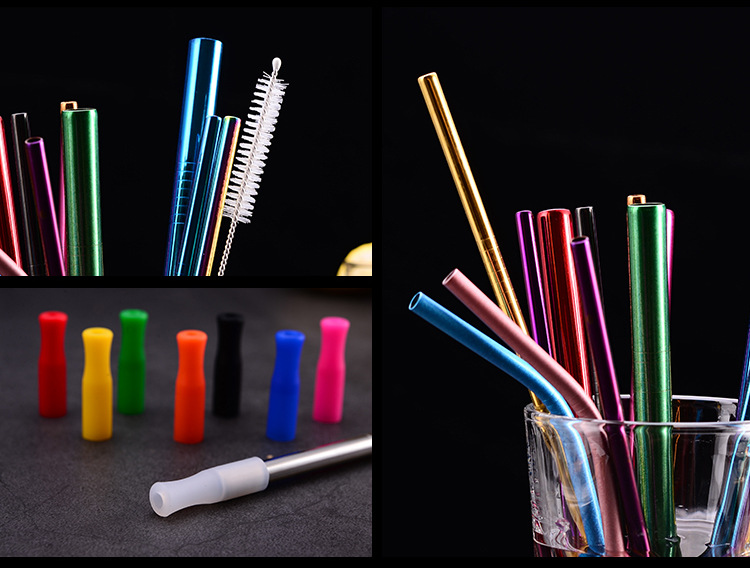 304 stainless steel straw non - the disposable straw set creative milk tea coffee beverage metal silica gel head straw