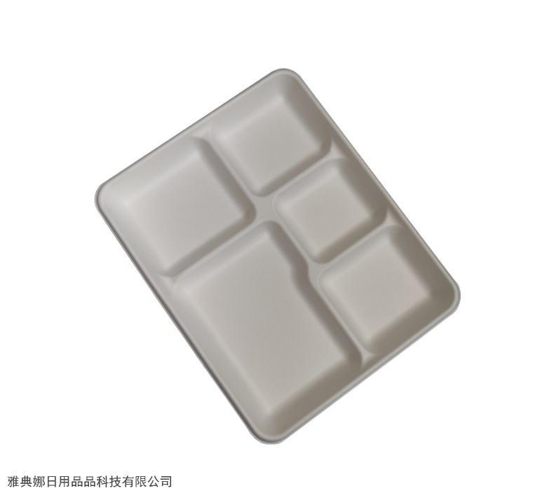 5-Grid Tray Cane Pulp Tableware Rectangular Service Plate Disposable Degradable Environment-Friendly Tableware