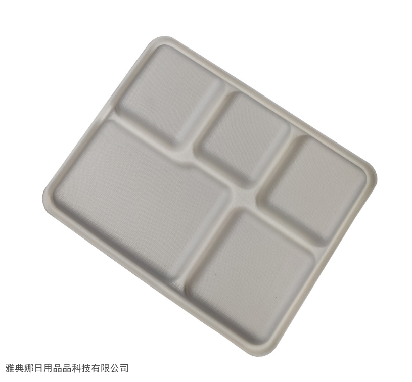 5-Grid Tray Cane Pulp Tableware Rectangular Service Plate Disposable Degradable Environment-Friendly Tableware