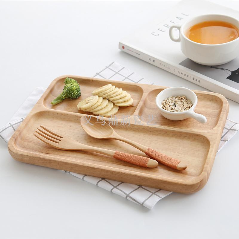 Creative Japanese wooden disc rubber wood separation plate household wooden tray bread plate dim sum plate
