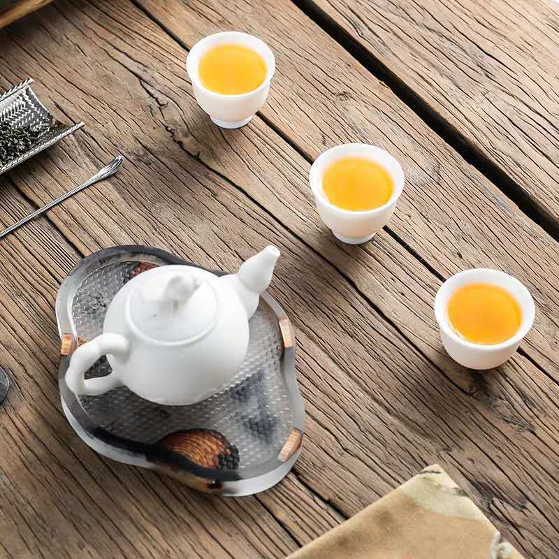 Resin Pine Tray Pot Tray Household Tea Table Solid Wood Simple Office Small Tea Tray Single Layer Tea Set Tea Ceremony