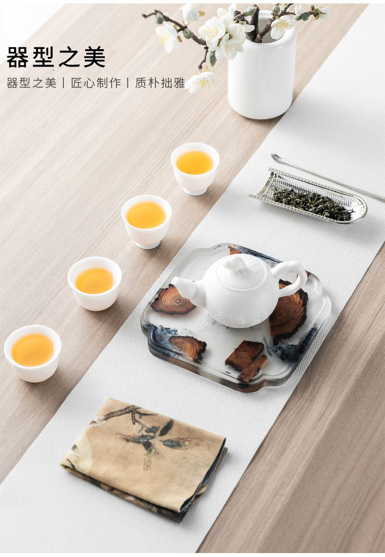 Resin Pine Tray Pot Tray Household Tea Table Solid Wood Simple Office Small Tea Tray Single Layer Tea Set Tea Ceremony