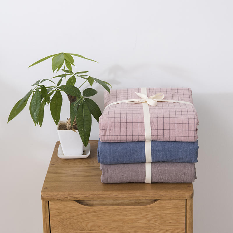 Four-Piece Bedding Set Simple Simple Plaid Washed Cotton Bed Sheet Quilt Cover Homestay Hotel