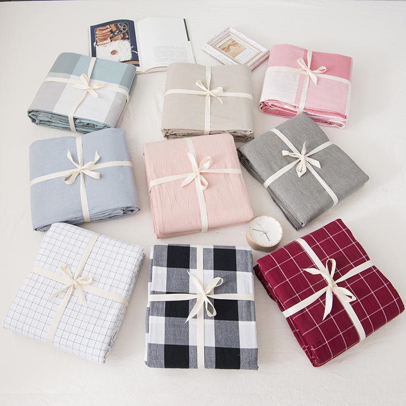 Four-Piece Bedding Set Simple Simple Plaid Washed Cotton Bed Sheet Quilt Cover Homestay Hotel