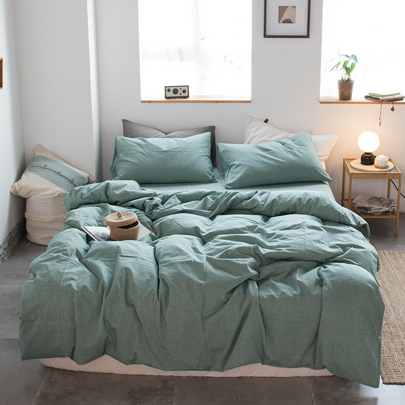 Four-Piece Bedding Set Simple Simple Plaid Washed Cotton Bed Sheet Quilt Cover Homestay Hotel