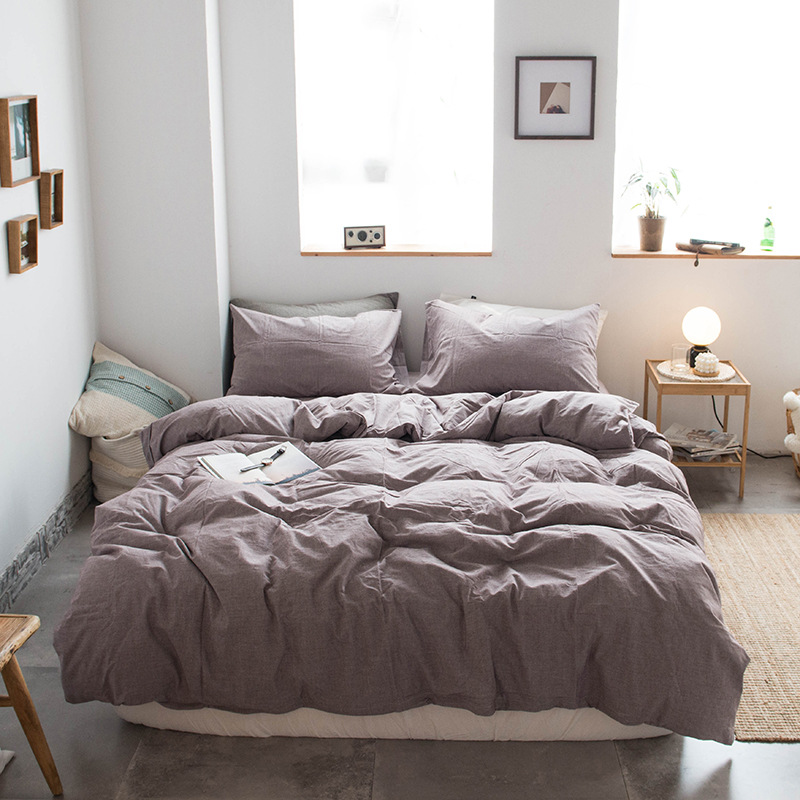 Four-Piece Bedding Set Simple Simple Plaid Washed Cotton Bed Sheet Quilt Cover Homestay Hotel