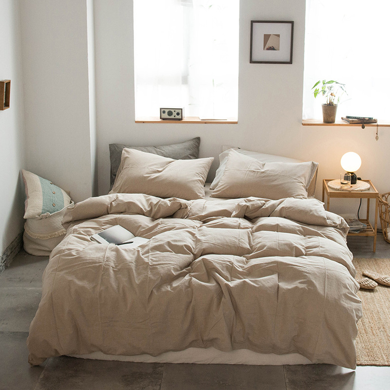 Four-Piece Bedding Set Simple Simple Plaid Washed Cotton Bed Sheet Quilt Cover Homestay Hotel