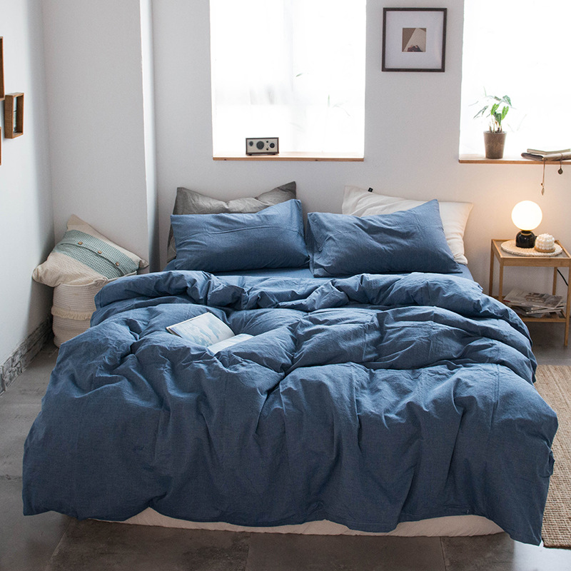 Four-Piece Bedding Set Simple Simple Plaid Washed Cotton Bed Sheet Quilt Cover Homestay Hotel
