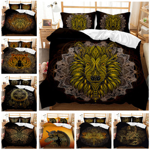 Animal Leopard Foreign Trade European and American Fashion Bed Sheet Quilt Cover 3D Digital Printing Student Dormitory Three-Piece Set Bedding Set