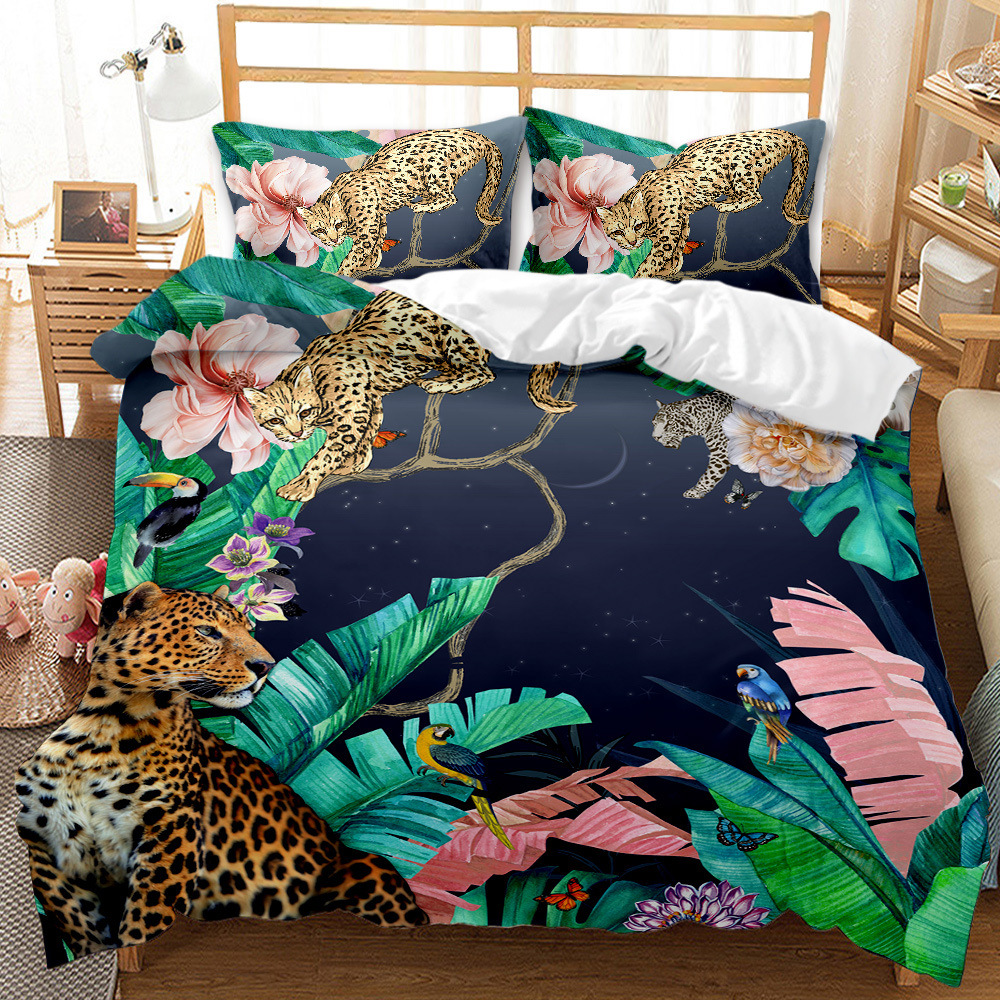 Animal Leopard Foreign Trade European and American Fashion Bed Sheet Quilt Cover 3D Digital Printing Student Dormitory Three-Piece Set Bedding Set