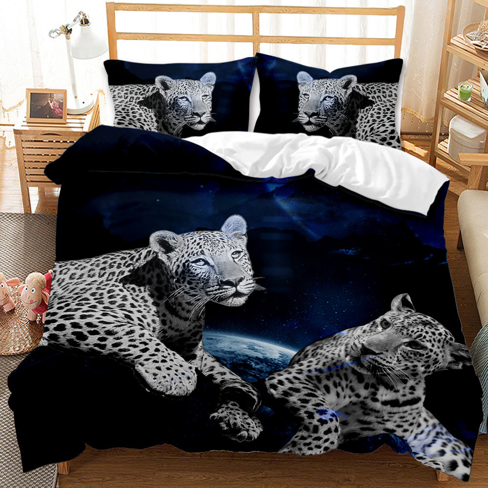 Animal Leopard Foreign Trade European and American Fashion Bed Sheet Quilt Cover 3D Digital Printing Student Dormitory Three-Piece Set Bedding Set