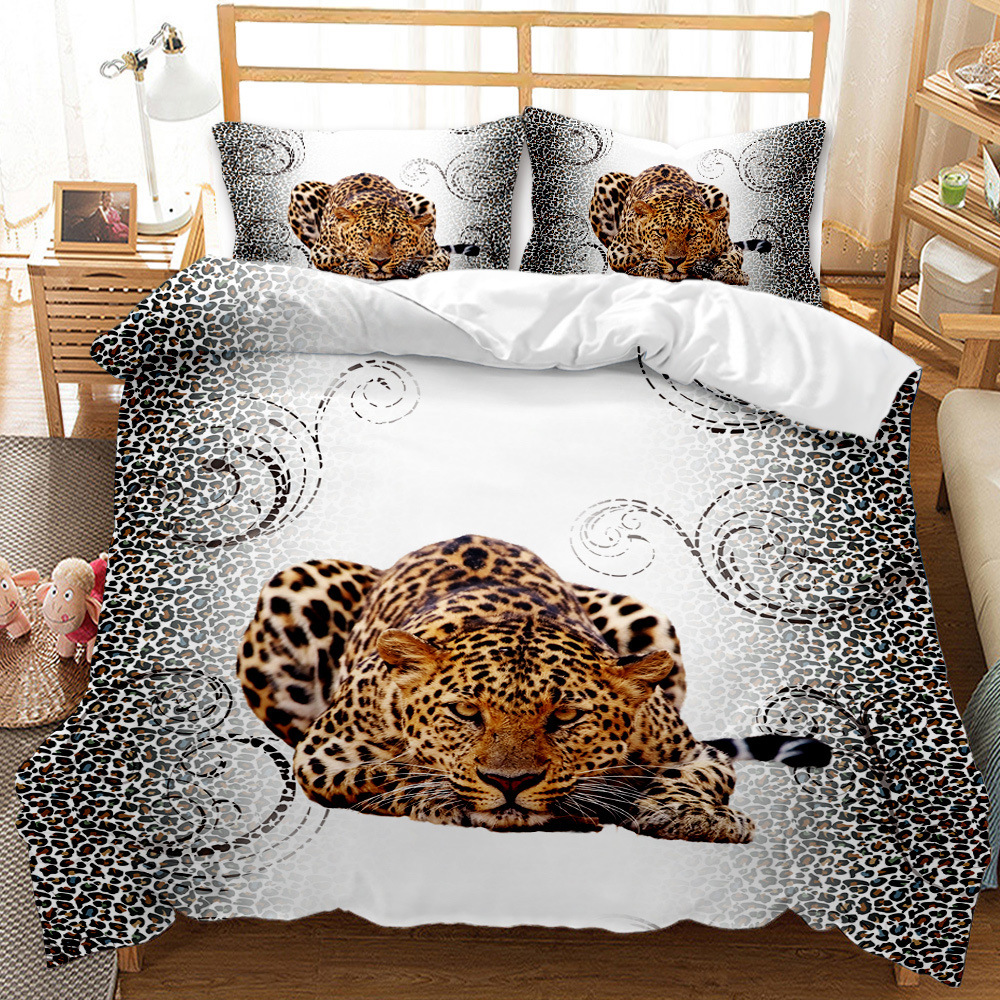Animal Leopard Foreign Trade European and American Fashion Bed Sheet Quilt Cover 3D Digital Printing Student Dormitory Three-Piece Set Bedding Set