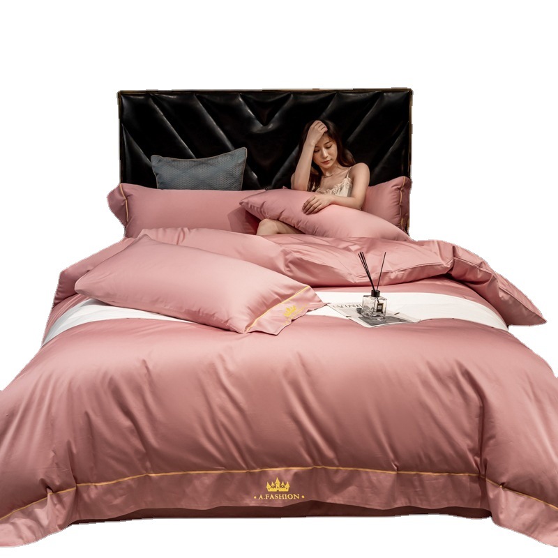 New Cotton 60 Long-Staple Cotton Four-Piece Cotton European-Style Bed Sheet Quilt Cover Fitted Sheet Three-Piece Bedding Set