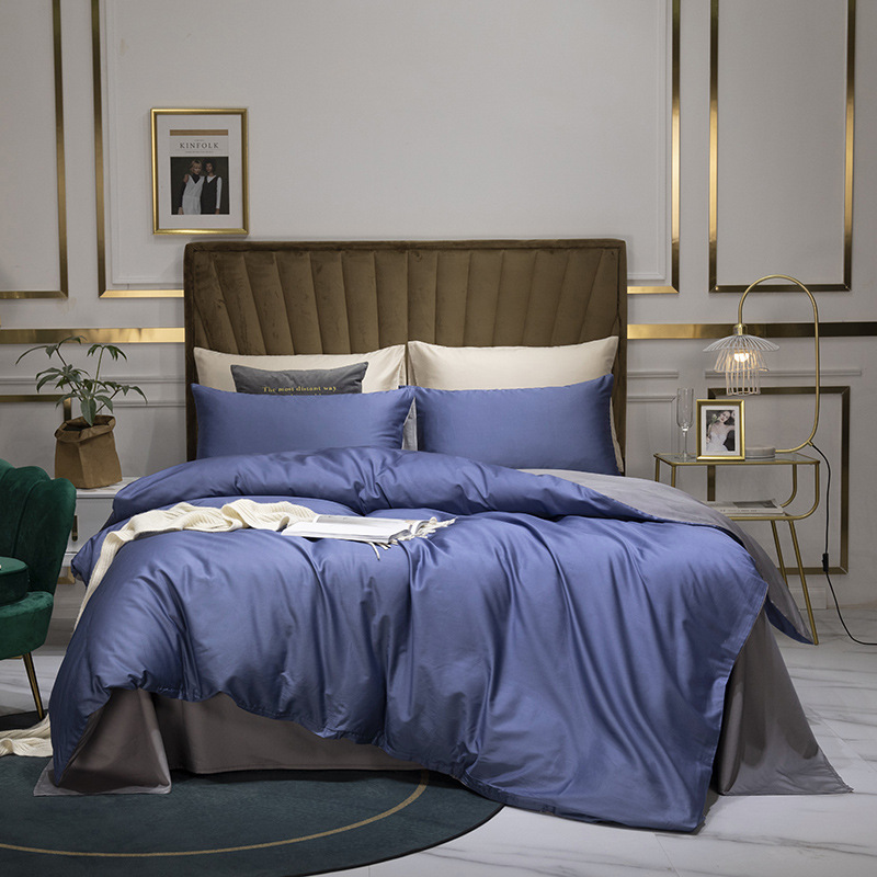 60 Xinjiang Long-Staple Cotton Nordic Solid Color Home Textile Smooth Cotton Four-Piece Cotton Bedding Set