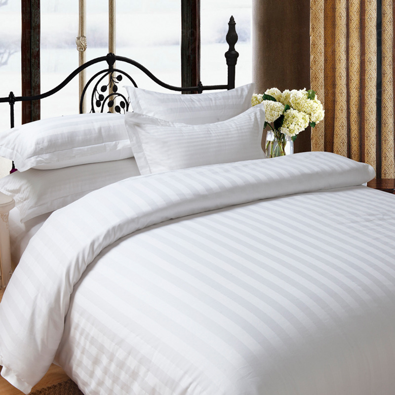 Hotel bedding set of three or four pieces of pure cotton encrypted satin stripe linen bed bed li style sheets wholesale 