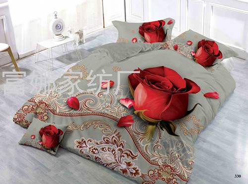 Four-Piece Bedding Set 3D Printing Quilt Cover Bed Sheet Quilt Cover Pillow plus-Sized Size Foreign Trade Custom Chemical Fiber Polyester