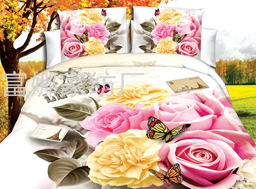 Four-Piece Bedding Set 3D Printing Quilt Cover Bed Sheet Quilt Cover Pillow plus-Sized Size Foreign Trade Custom Chemical Fiber Polyester