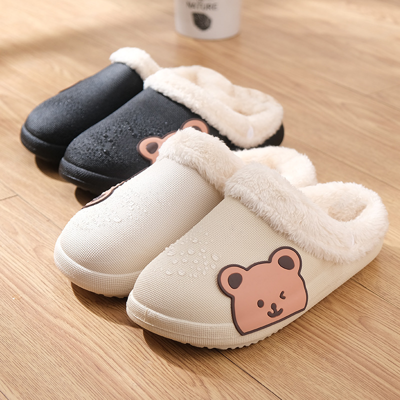 Cute Cartoon Bear Woolen Slipper Autumn and Winter Couple Household Bedroom and Household Soft Bottom Warm Keeping Cotton Slippers